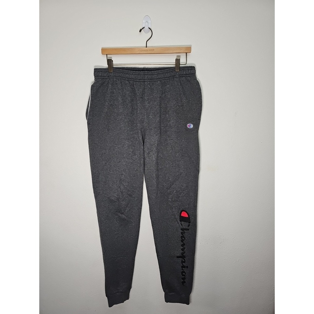 Champion Mens Fleece Jogger Pants Size L (32x31") Gray-Multi Graphic Tapered Leg
